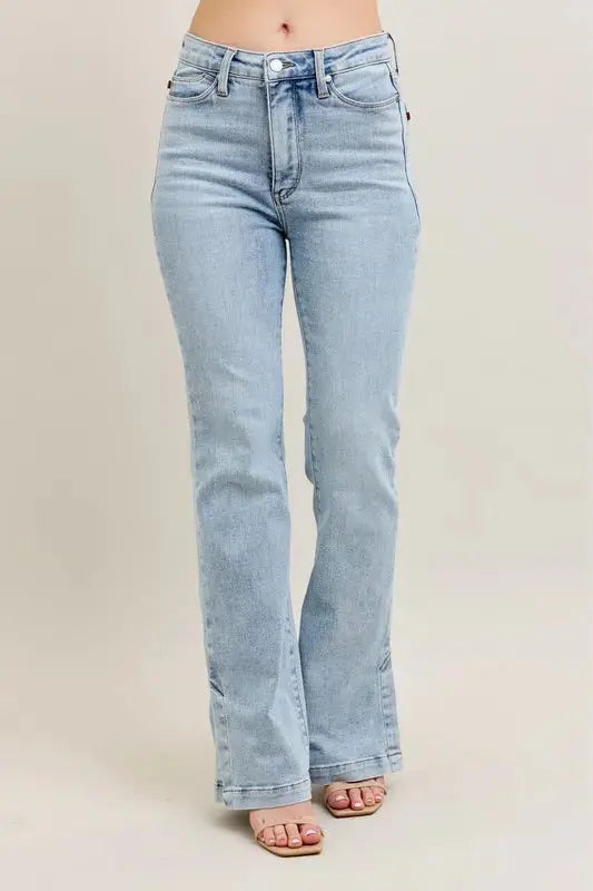 Judy Blue Full Size/Plus Size Tummy Control Vintage Wash Side Slit Slim Boot Jeans - Be Bliss Boutique