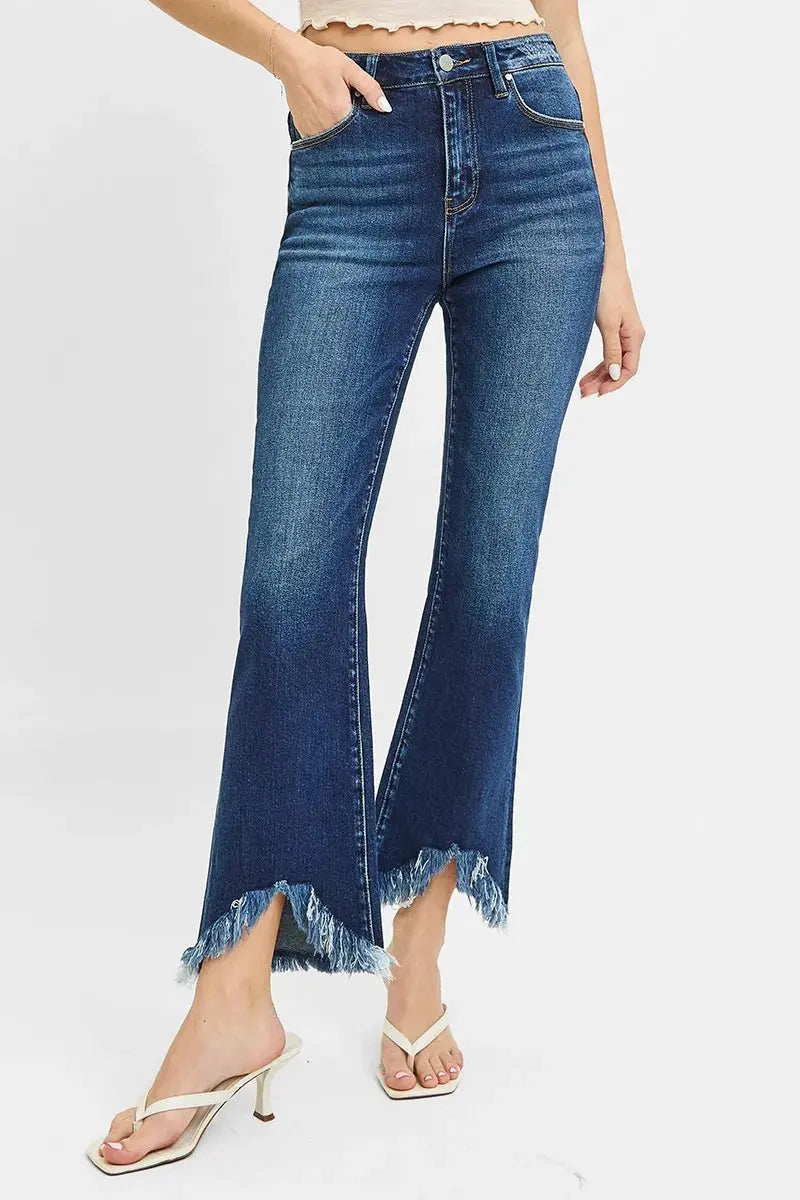 Full Size High Rise Crop Bootcut Fray Hem RISEN Jeans - Be Bliss Boutique