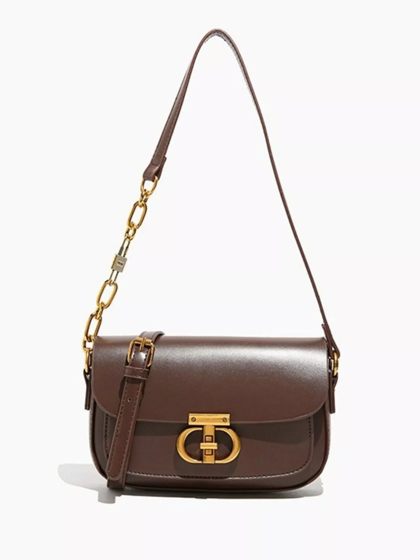 Classic Gold Lock Leather Flap Shoulder Bag - Be Bliss Boutique
