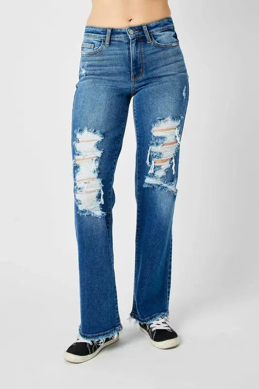 Judy Blue Jeans - Full Size Mid Rise Distressed Raw Hem - Be Bliss Boutique
