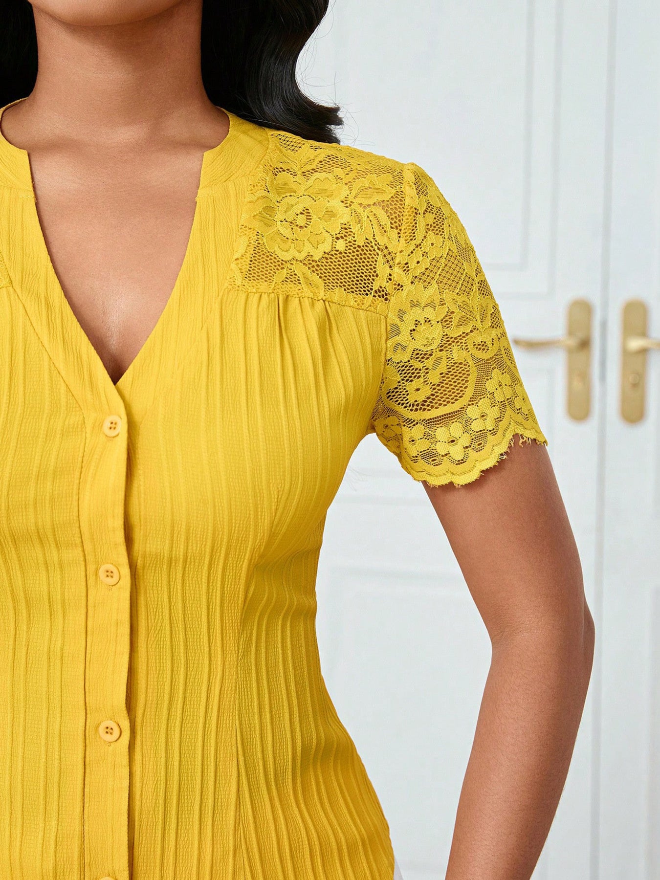 Button Up Lace Sleeve Blouse - Be Bliss Boutique