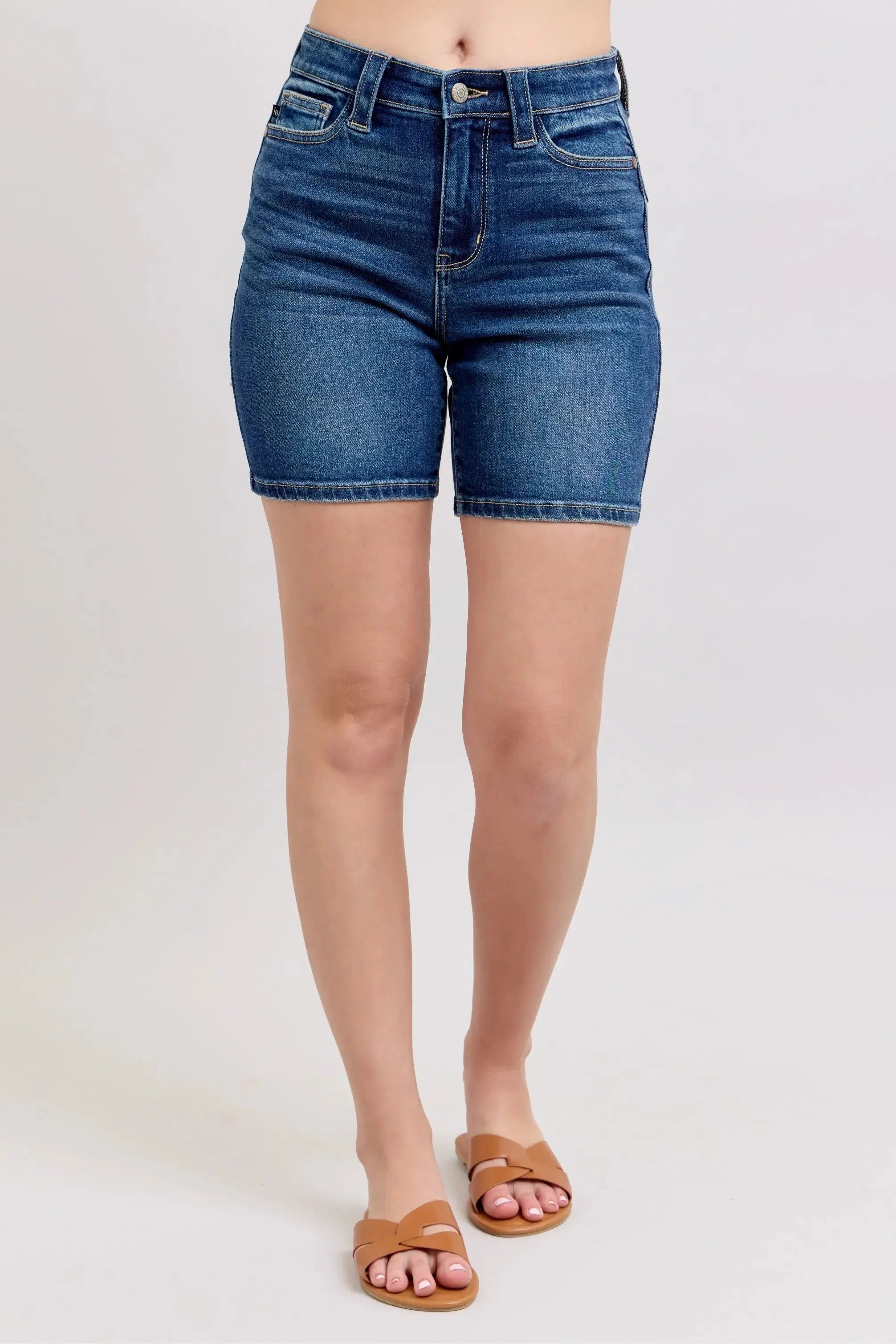 Full Size High Waist Bermuda Shorts by Judy Blue Jeans w/ Back Flap Pockets - Be Bliss Boutique