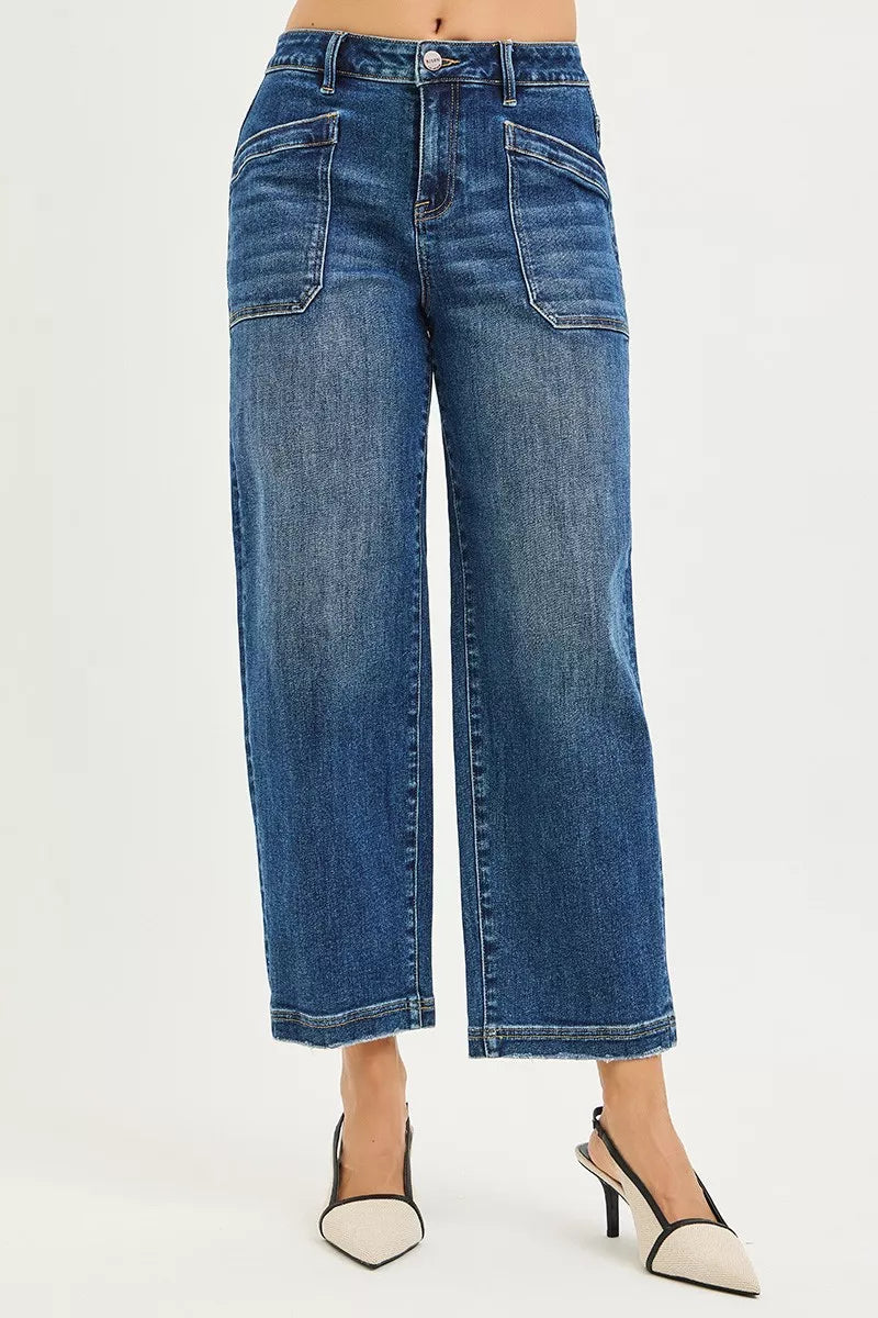 RISEN Jeans - Slouchy Cropped Baggy Jeans with Front Patch Pocket - Be Bliss Boutique