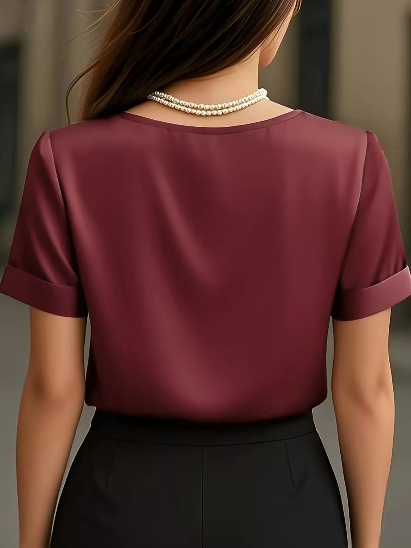 V-Neck Short Sleeve Satin Blouse - Be Bliss Boutique