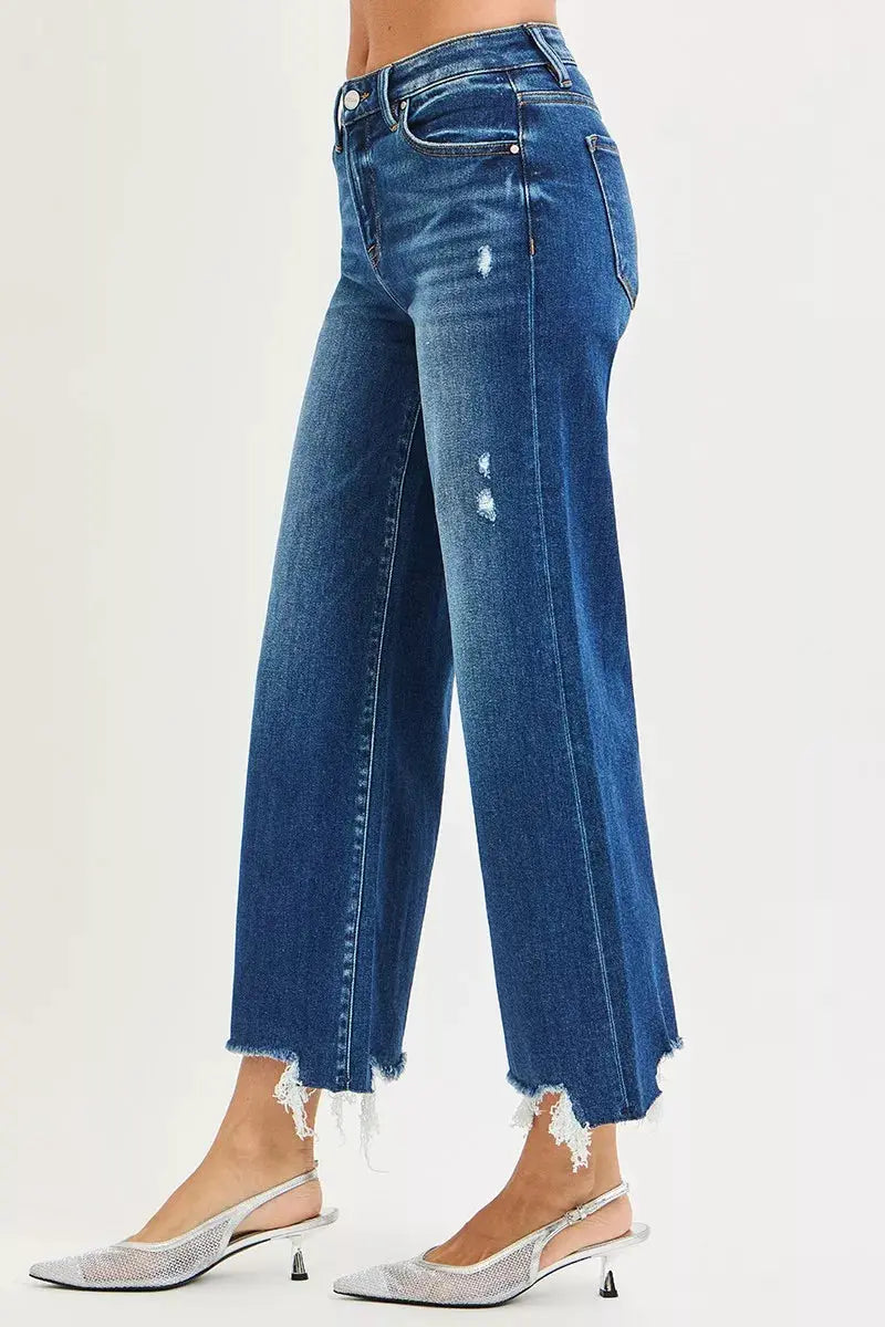 RISEN Jeans - High Rise Crop Wide Leg Jeans - Be Bliss Boutique