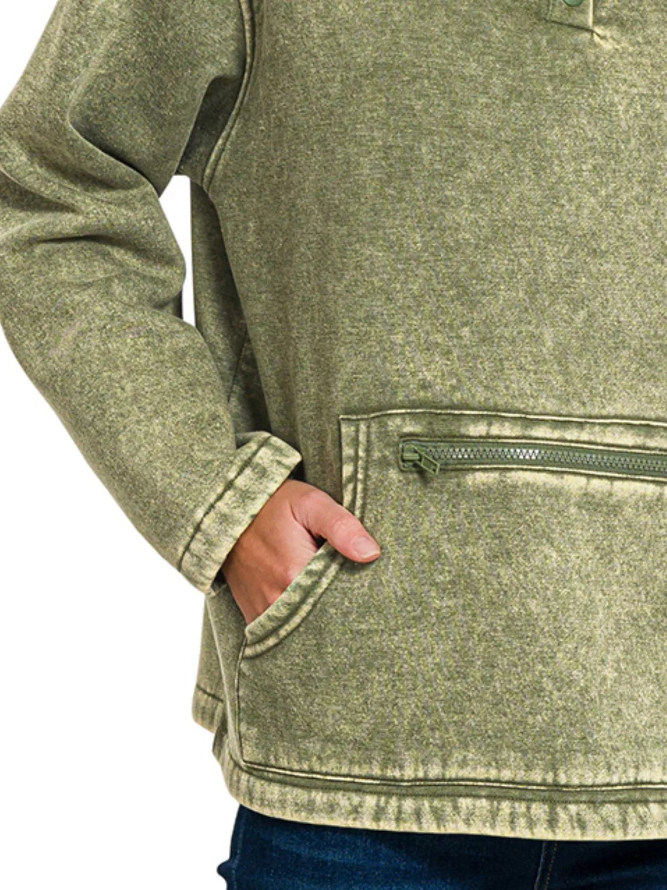 Zenana Fleece Washed High Neck Kangaroo Pocket Sweatshirt - Be Bliss Boutique