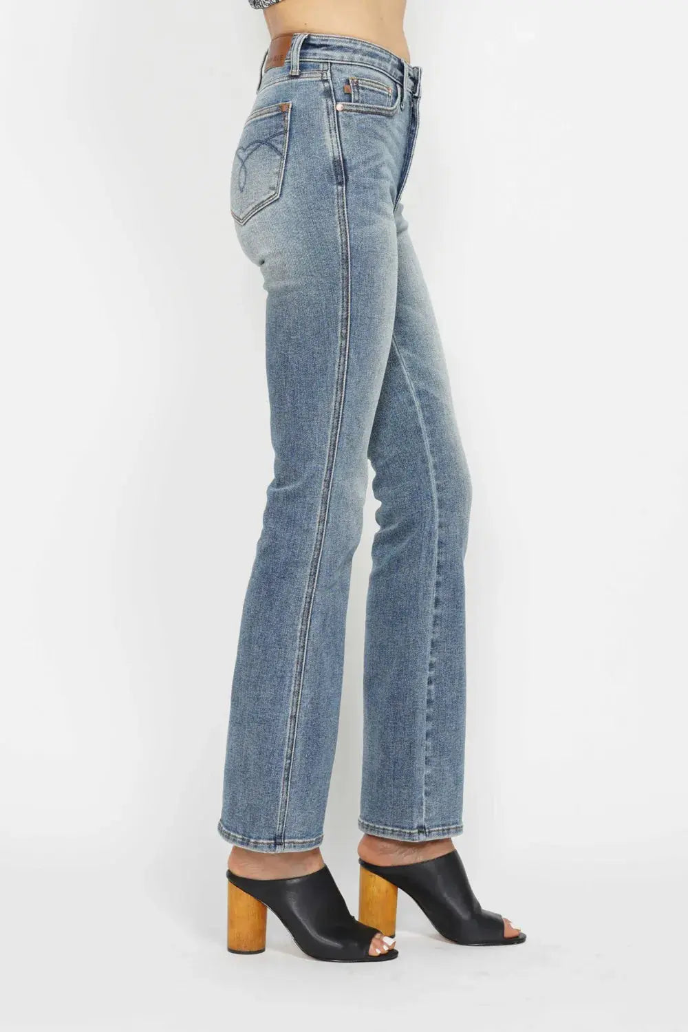 Judy Blue Jeans - Full Size Tummy Control Bootcut Jeans w/ Back Embroidered Pockets - Be Bliss Boutique