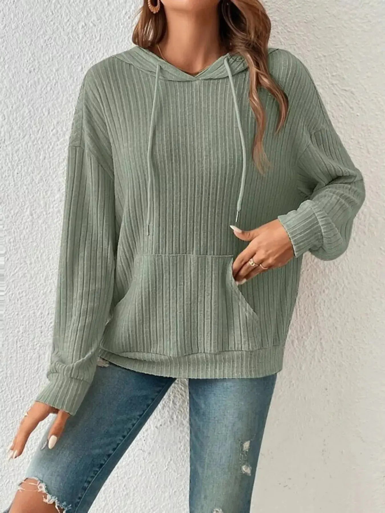 Ribbed Knit Long Sleeve Hoodie - Be Bliss Boutique