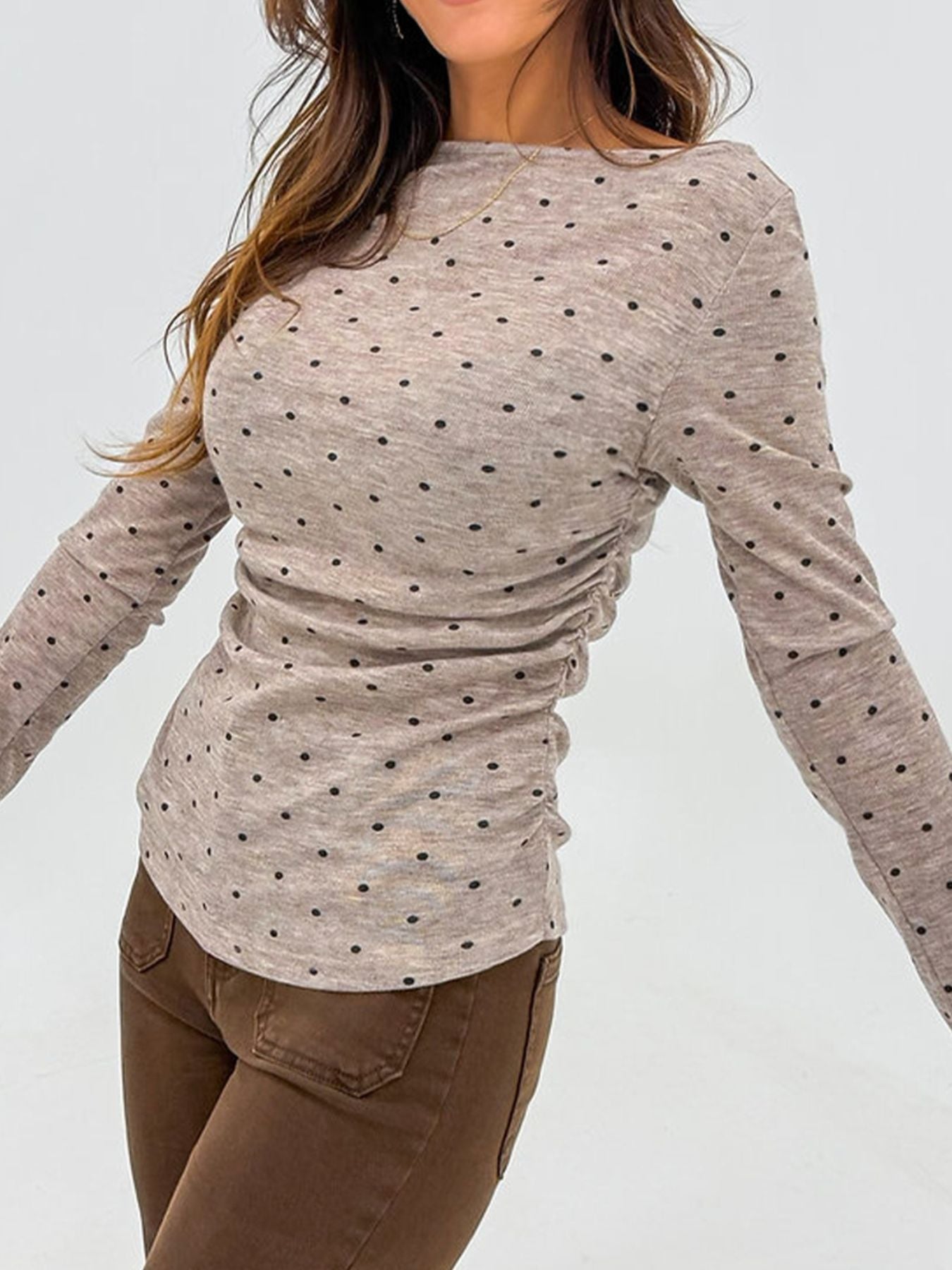 Polka Dot Boat Neck Knit Long Sleeve Shirt - Be Bliss Boutique