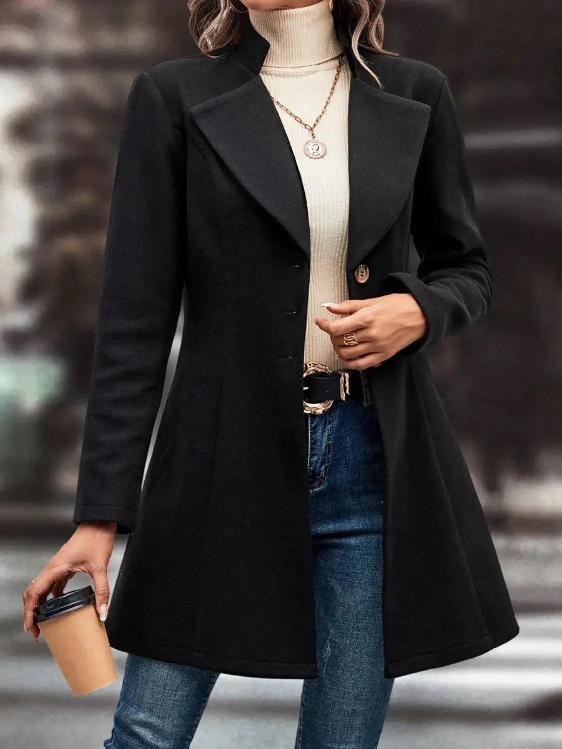 Collared Neck Long Sleeve Womens Longline Coat - Be Bliss Boutique