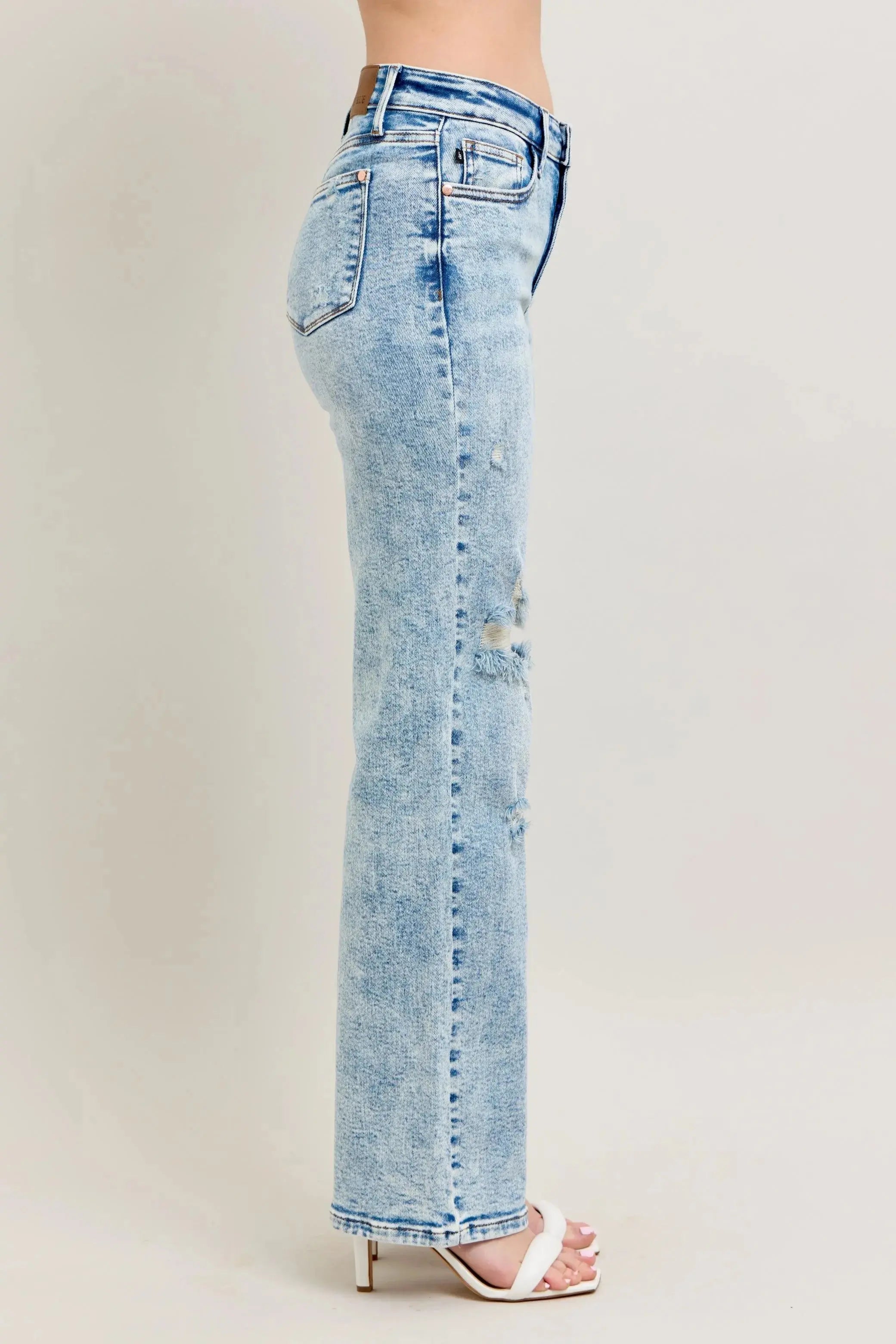 Full Size High Waist Mineral Wash Destroy 90's Straight Leg Judy Blue Jeans - Be Bliss Boutique