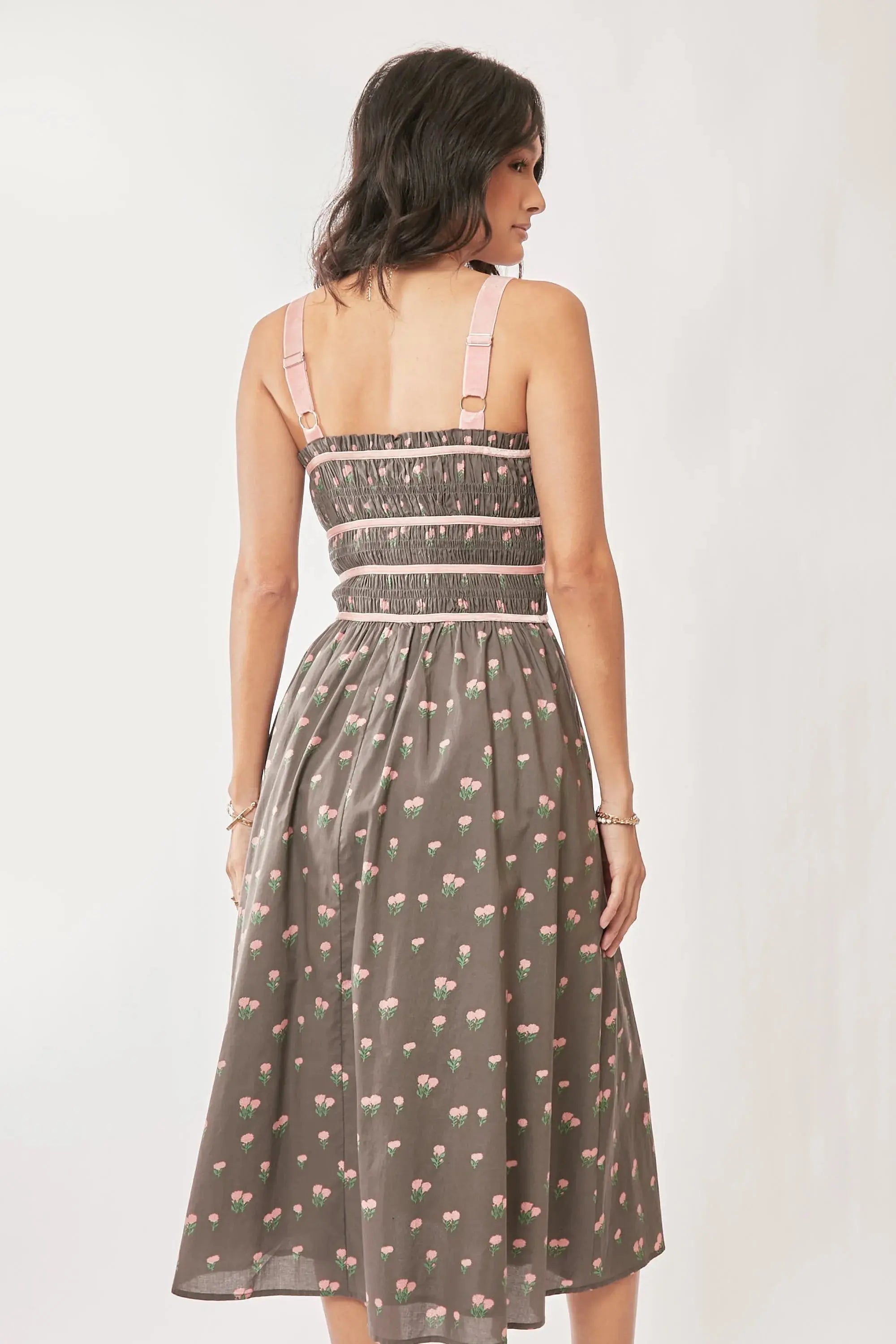 Davi & Dani “Strawberry Fields” Smocked-Bodice Midi Dress - Be Bliss Boutique