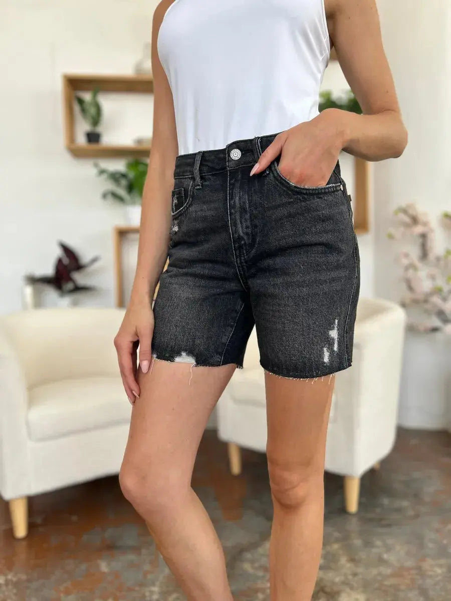 Judy Blue Jeans - Full Size High Waist Rigid Magic Denim Shorts - Be Bliss Boutique