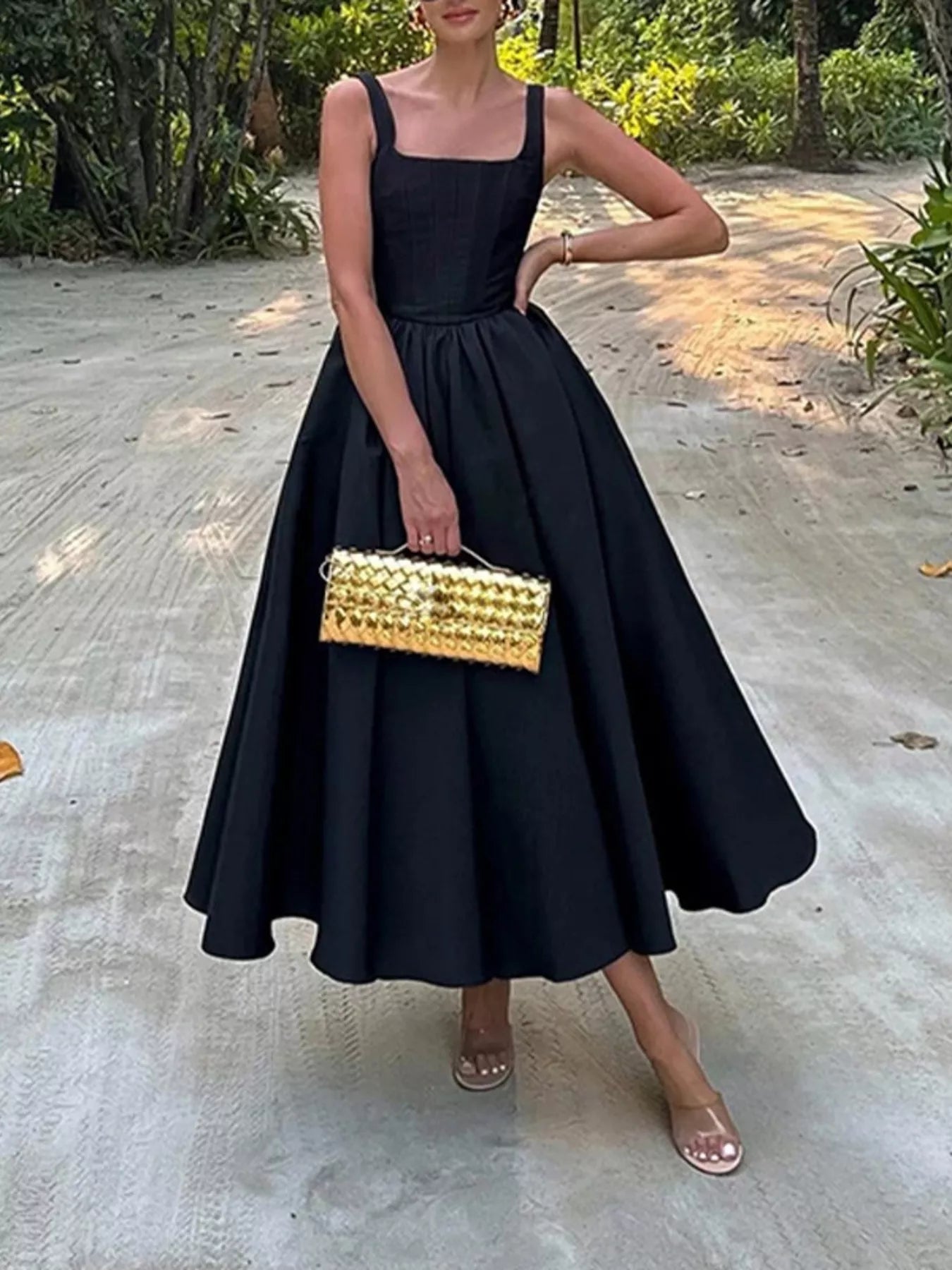 Square Neck A Line Midi Dress - Be Bliss Boutique