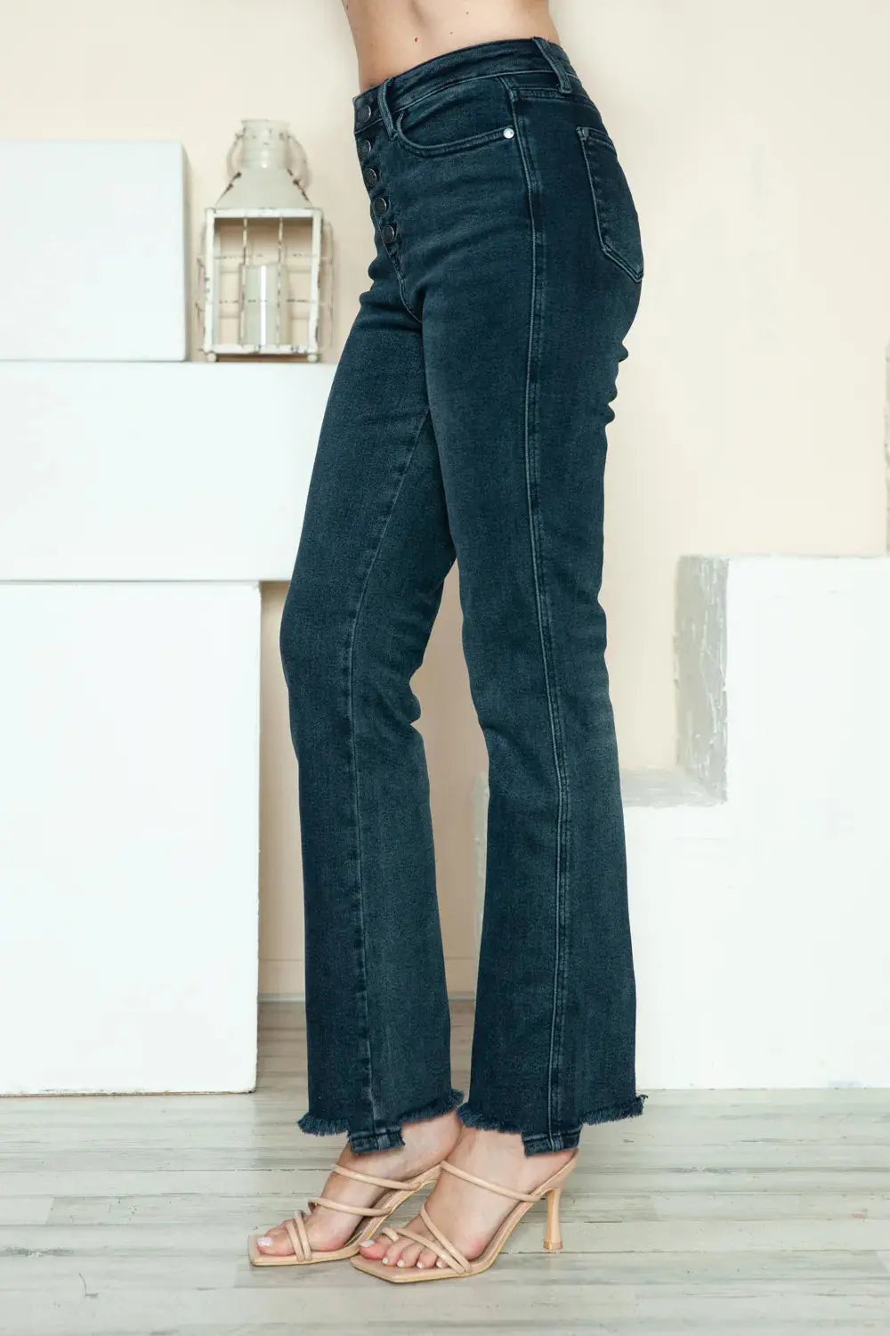 Plus Size Button Fly Hem Destroy Straight Leg Judy Blue Jeans - Be Bliss Boutique