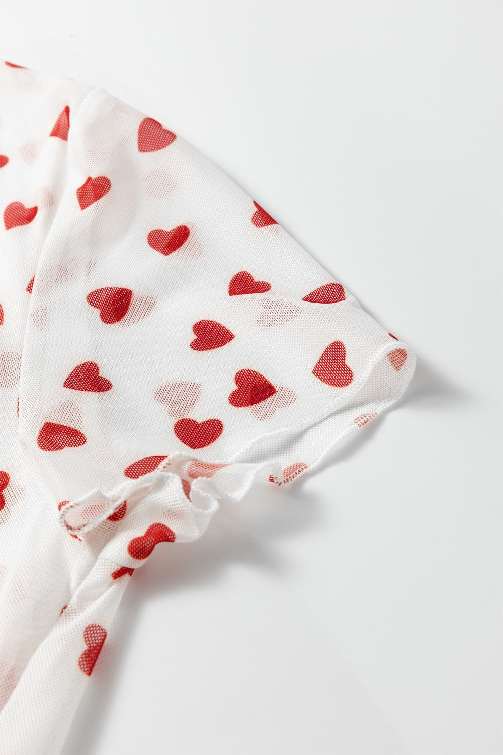 Women's Sheer Heart Print Fitted Mesh Blouse - Be Bliss Boutique