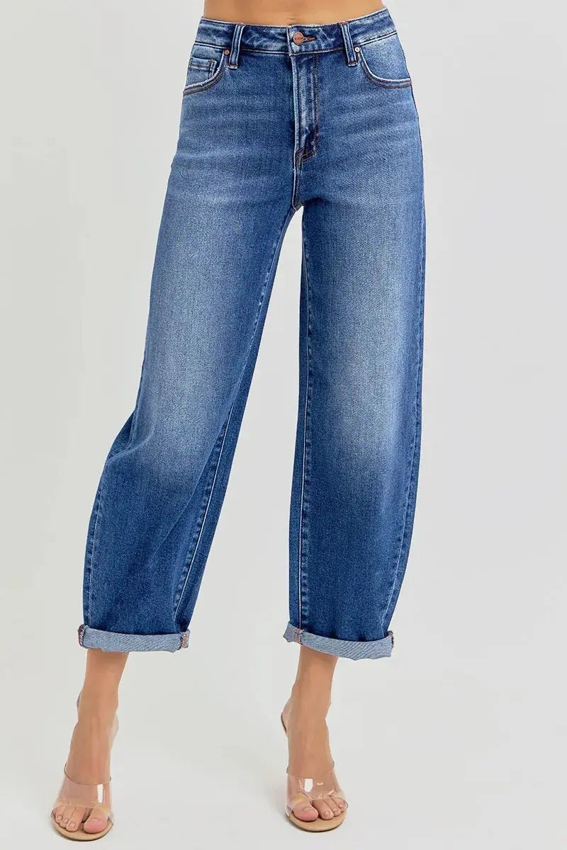 RISEN Jeans - Full/Plus Size High Rise Crop Mild Barrel Jeans - Be Bliss Boutique