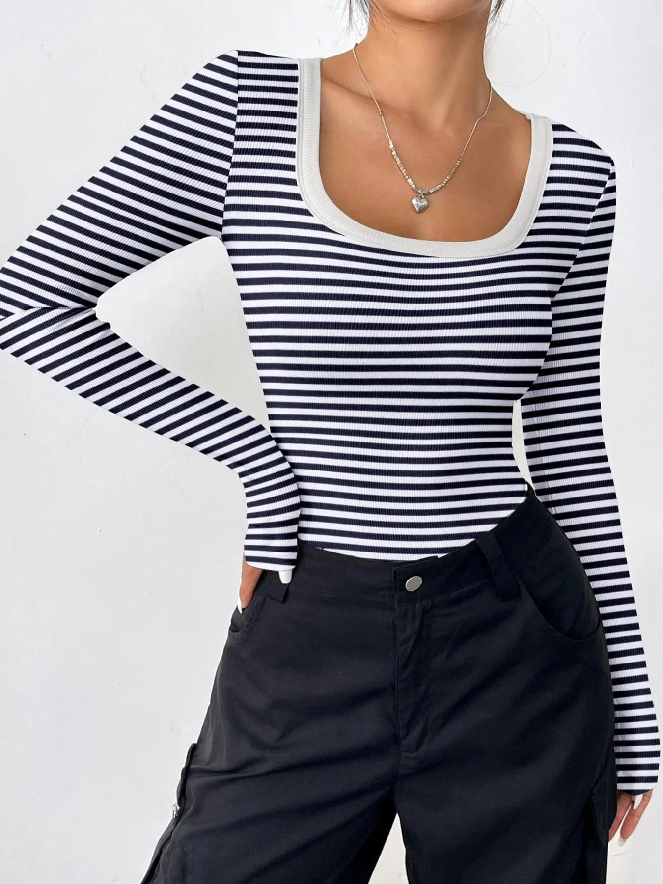 Striped Long Sleeve Scoop Neck T-Shirt - Be Bliss Boutique