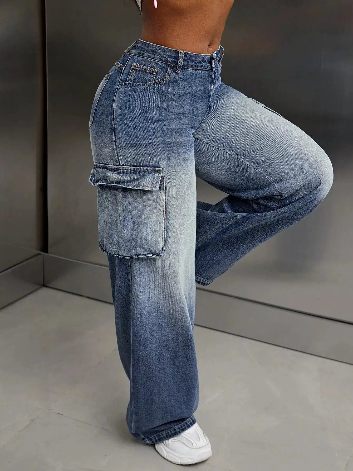 Vintage Wide Leg Cargo Jeans - Be Bliss Boutique