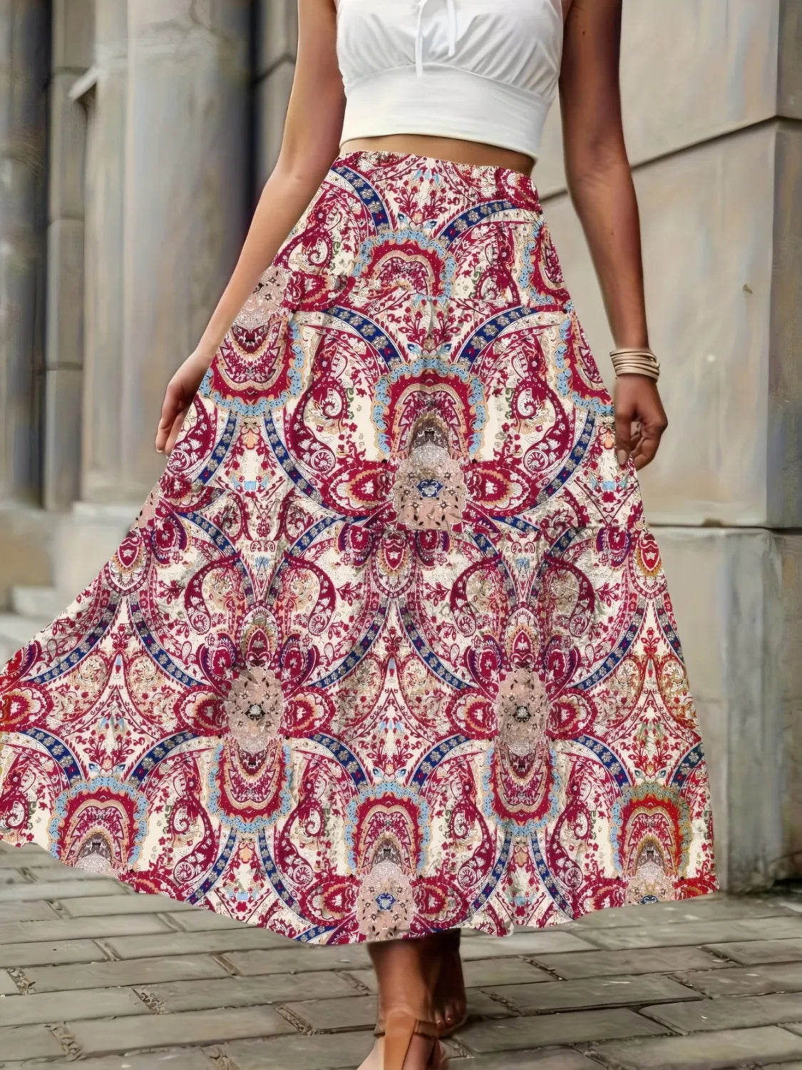 Smocked High Waist Maxi Boho Skirt – Printed Flowy Summer Skirt - Be Bliss Boutique