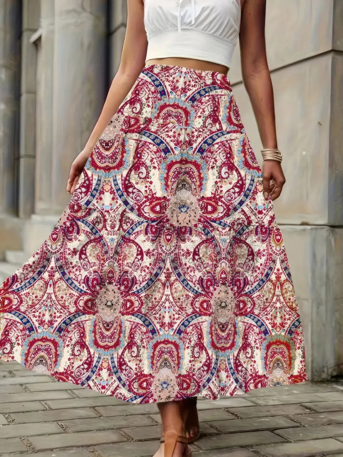 Smocked High Waist Maxi Boho Skirt – Printed Flowy Summer Skirt - Be Bliss Boutique