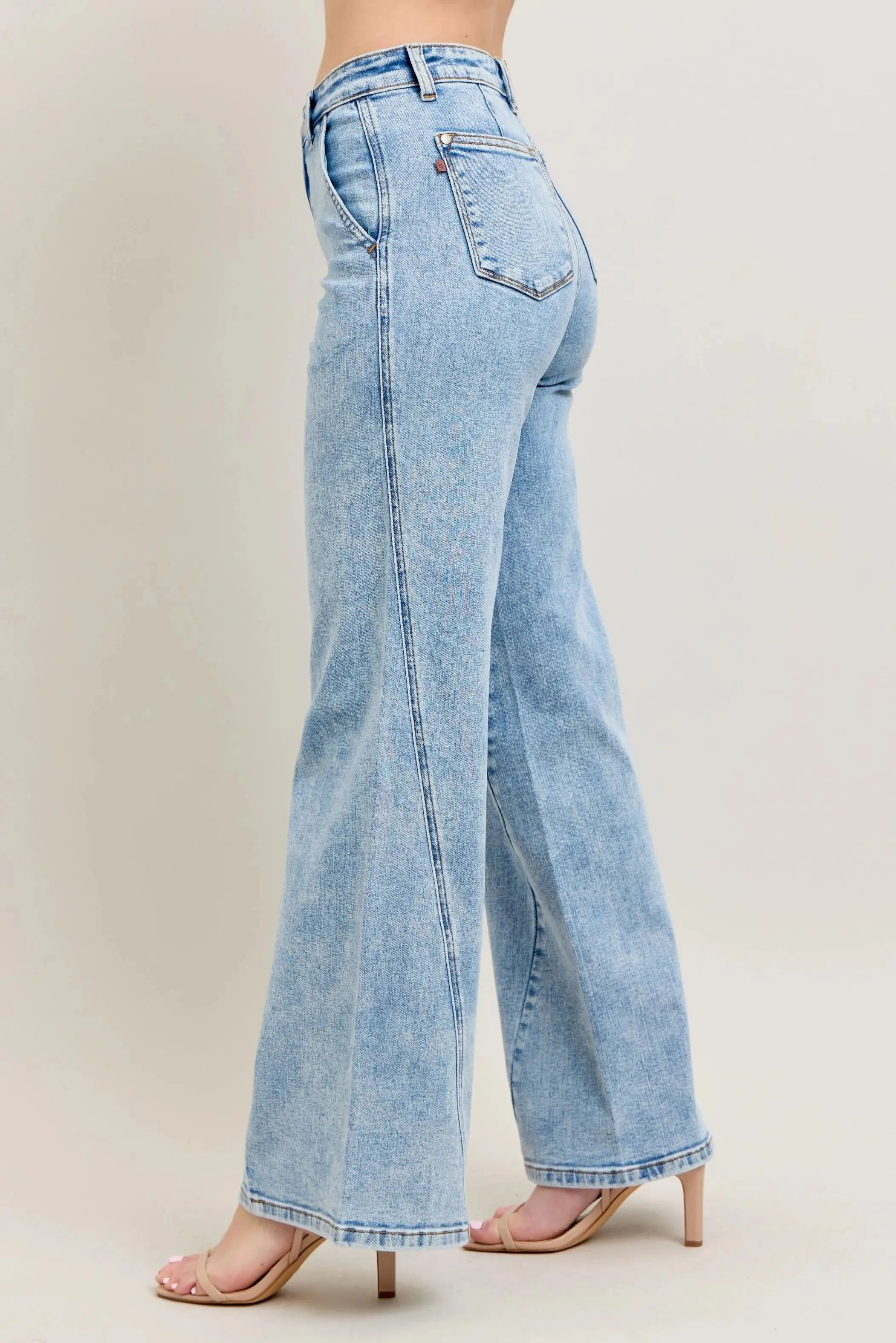 High Waist Skewed Inseam Wide Leg Judy Blue Jeans – Full & Plus Size - Be Bliss Boutique