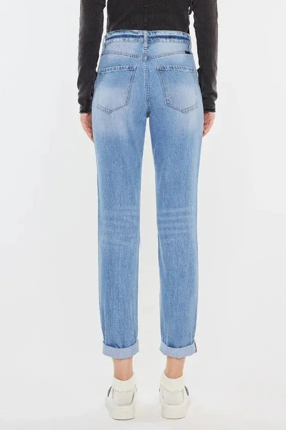Kancan High Rise Distressed Mom Jeans - Be Bliss Boutique