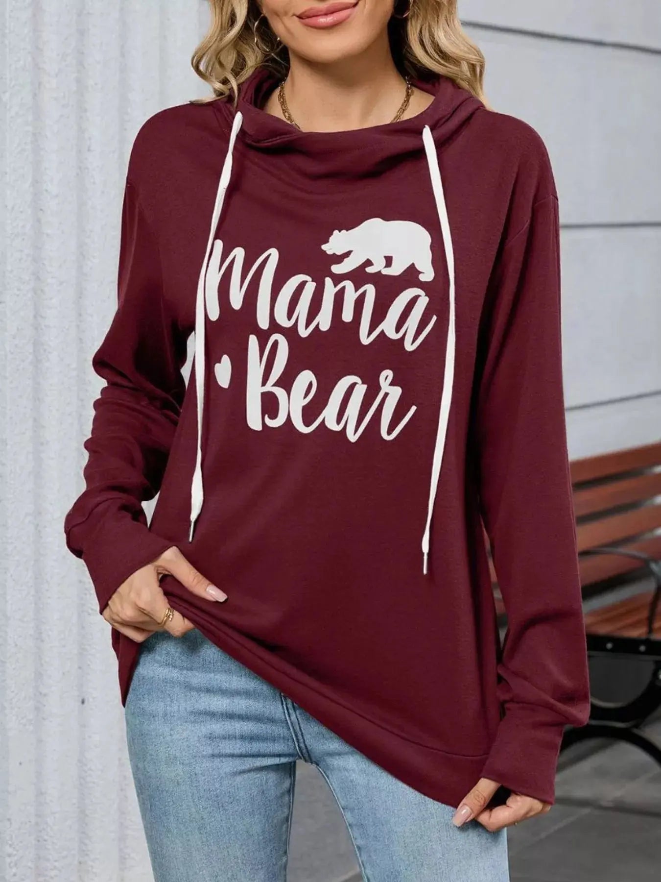 Mama Bear Drawstring Womens Long Sleeve Hoodie - Be Bliss Boutique
