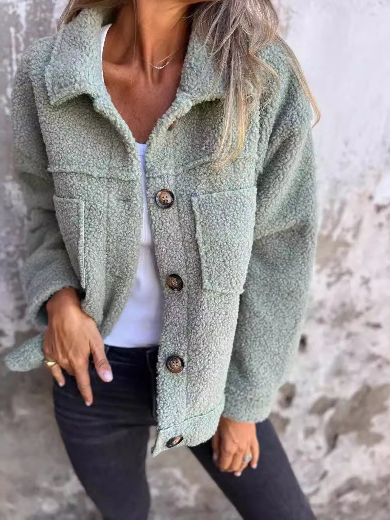 Full Size Single-Breasted Sherpa Shacket Plus Size - Be Bliss Boutique