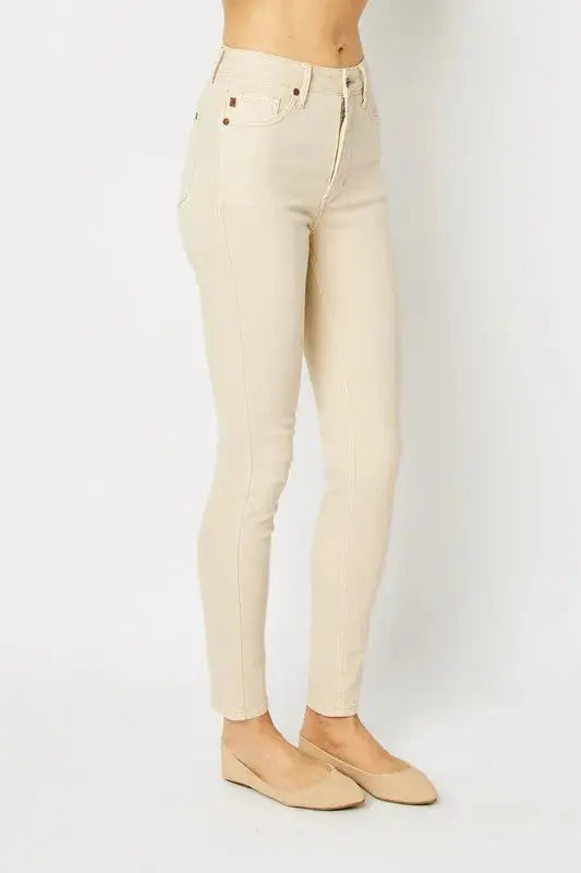 Full Size Garment Dyed Tummy Control Skinny Judy Blue Jeans - Be Bliss Boutique