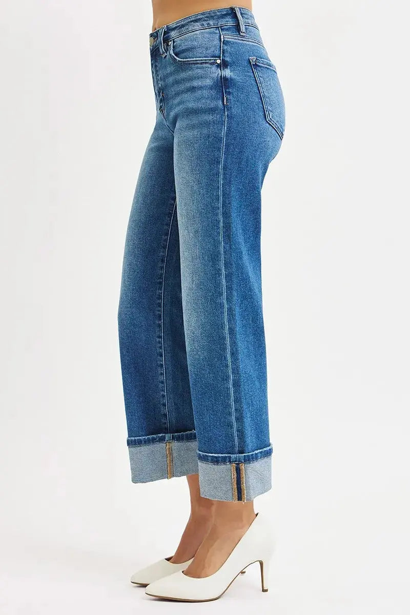Plus Size Mid Rise Crop Straight Cuffed RISEN Jeans - Be Bliss Boutique