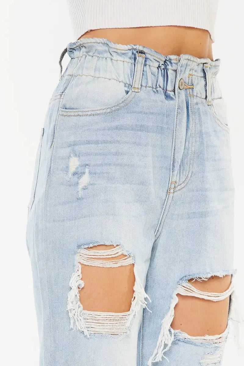 Open Pack Paperbag Distressed Kancan Mom Jeans - Be Bliss Boutique