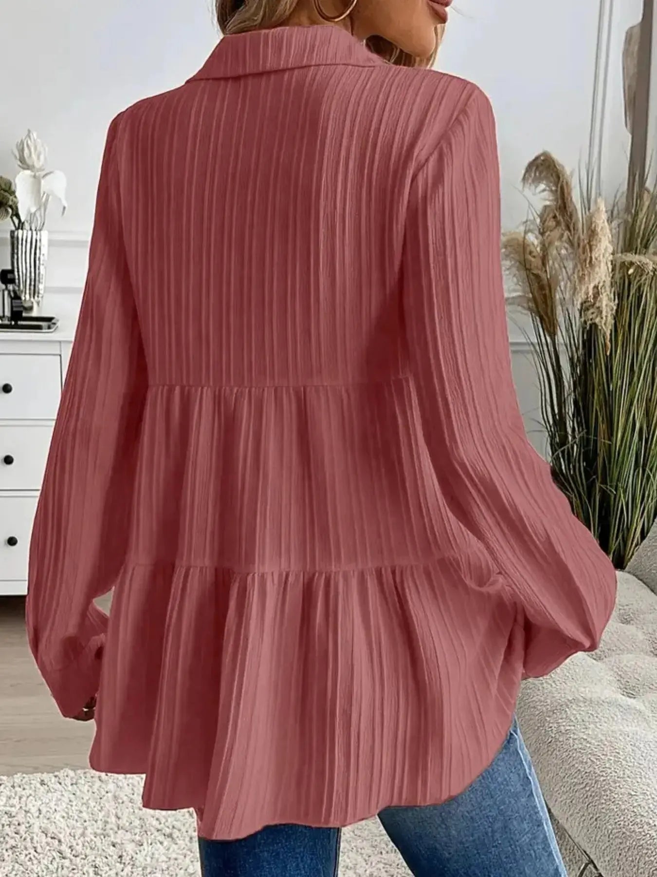 Striped Tiered Button Down Shirt - Be Bliss Boutique