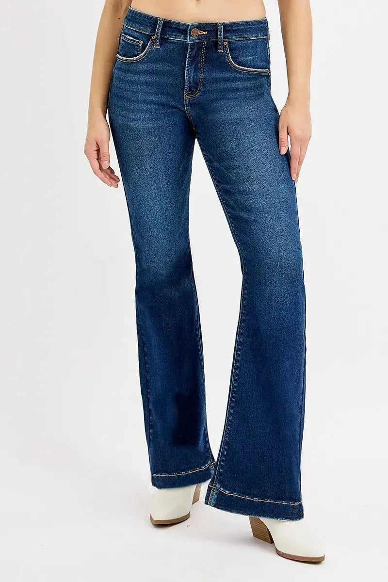 RISEN Jeans - Plus SIze Tummy Control Mid Rise Flare Jeans - Be Bliss Boutique