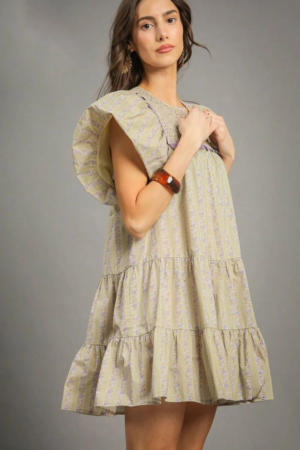 Umgee Floral Ruffled Cap Sleeve Tiered Cotton Mini Dress - Be Bliss Boutique