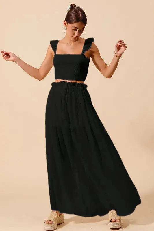 SO ME Smocked Top and Flowy Maxi Skirt Set - Be Bliss Boutique