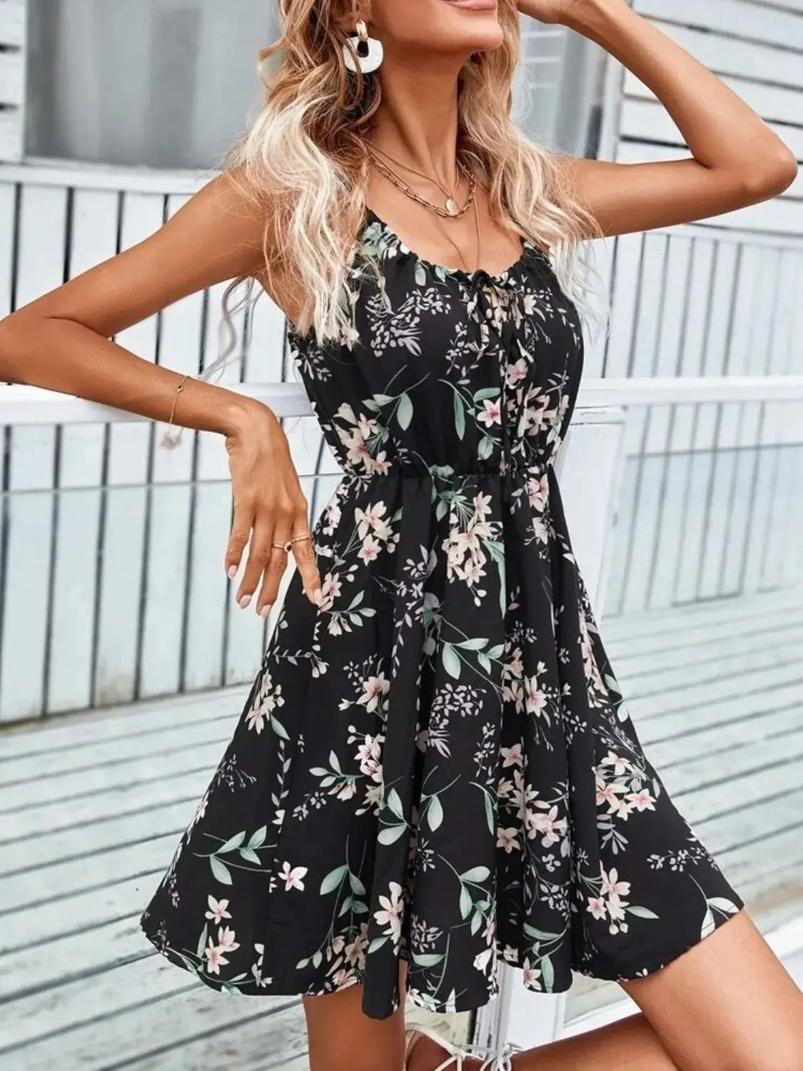 Floral Print Spaghetti Strap Summer Mini Dress - Be Bliss Boutique
