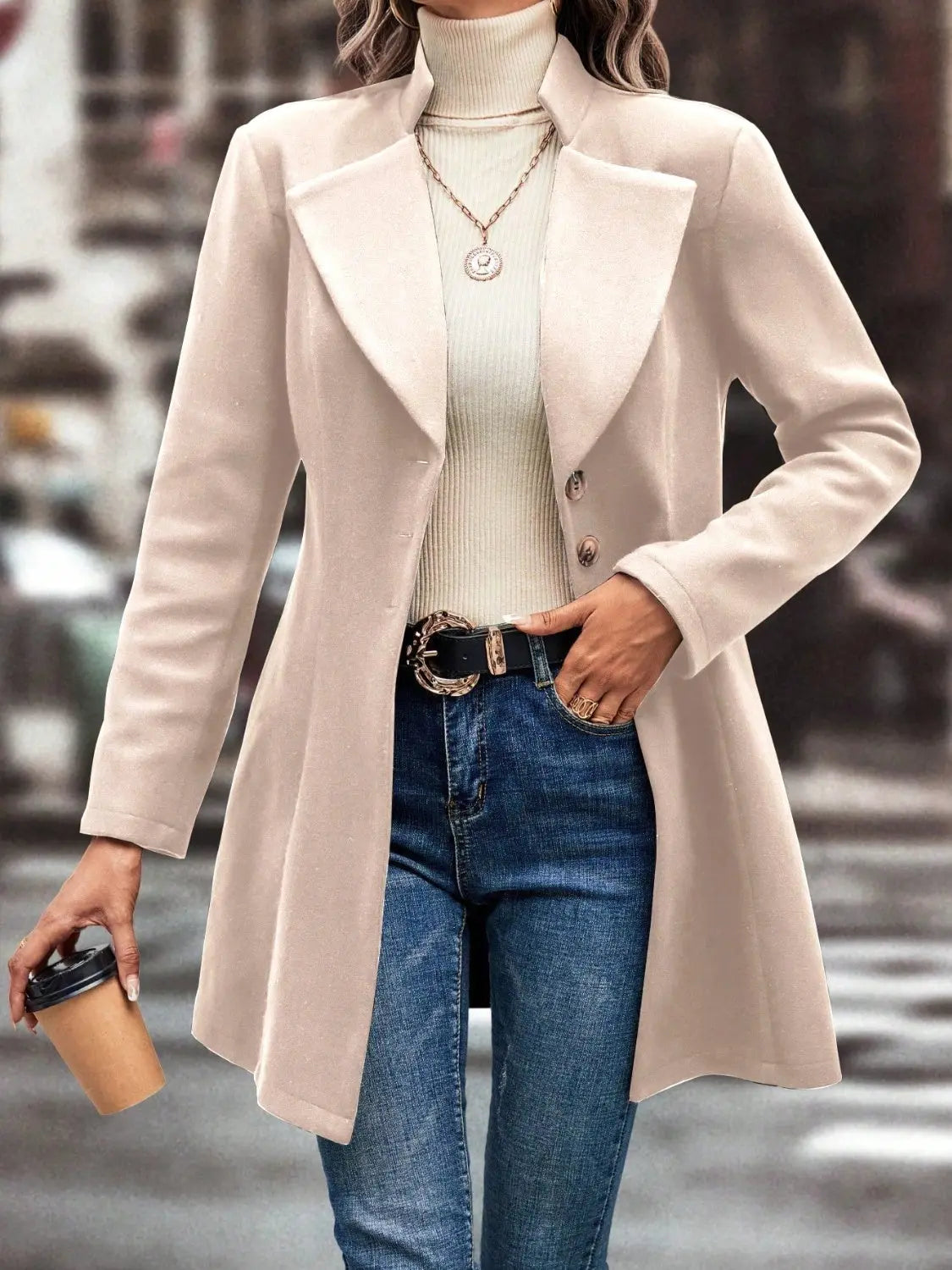 Collared Neck Long Sleeve Womens Longline Coat - Be Bliss Boutique