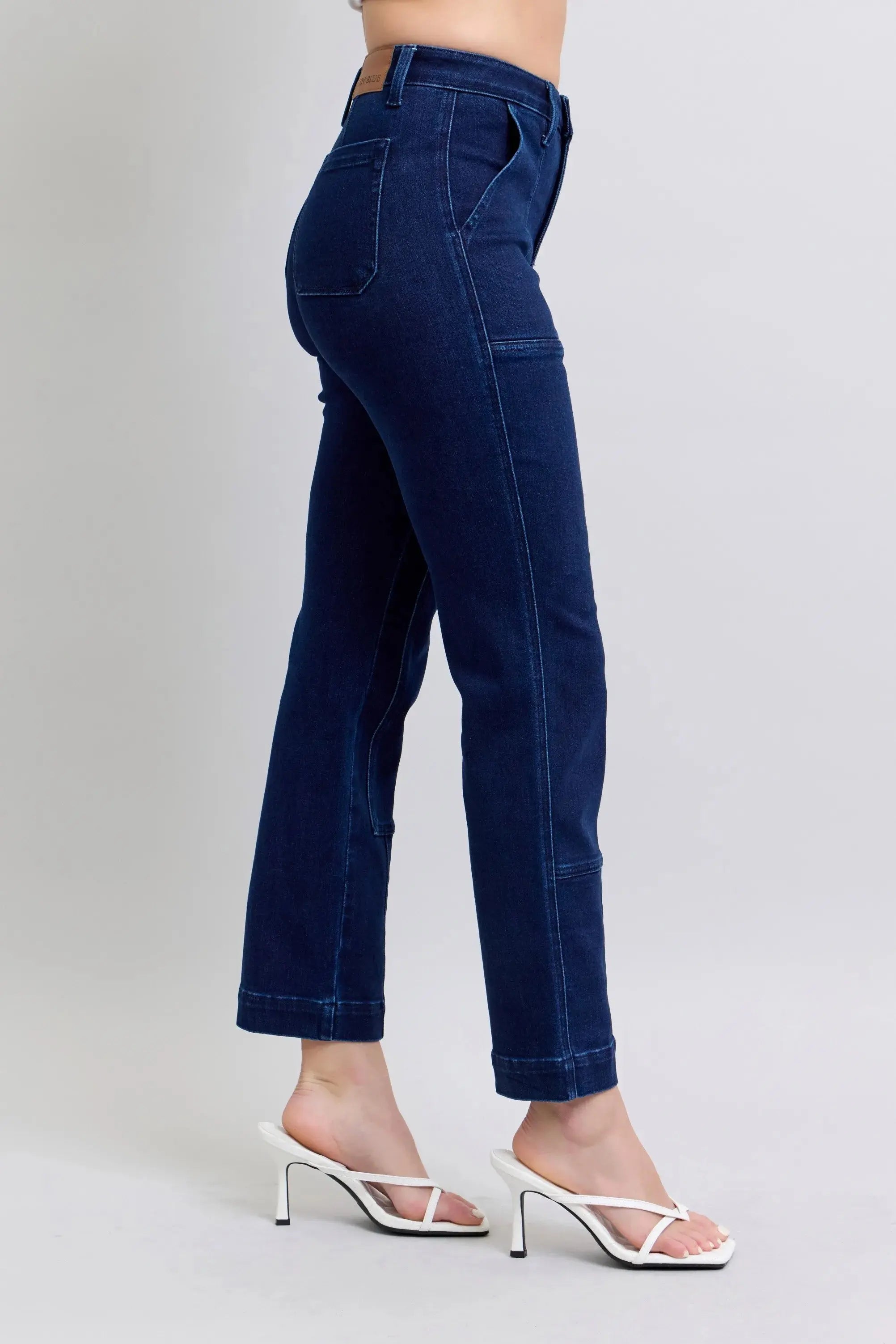 Full Size High Waist Workwear Patch Pocket Straight Leg Judy Blue Jeans - Be Bliss Boutique