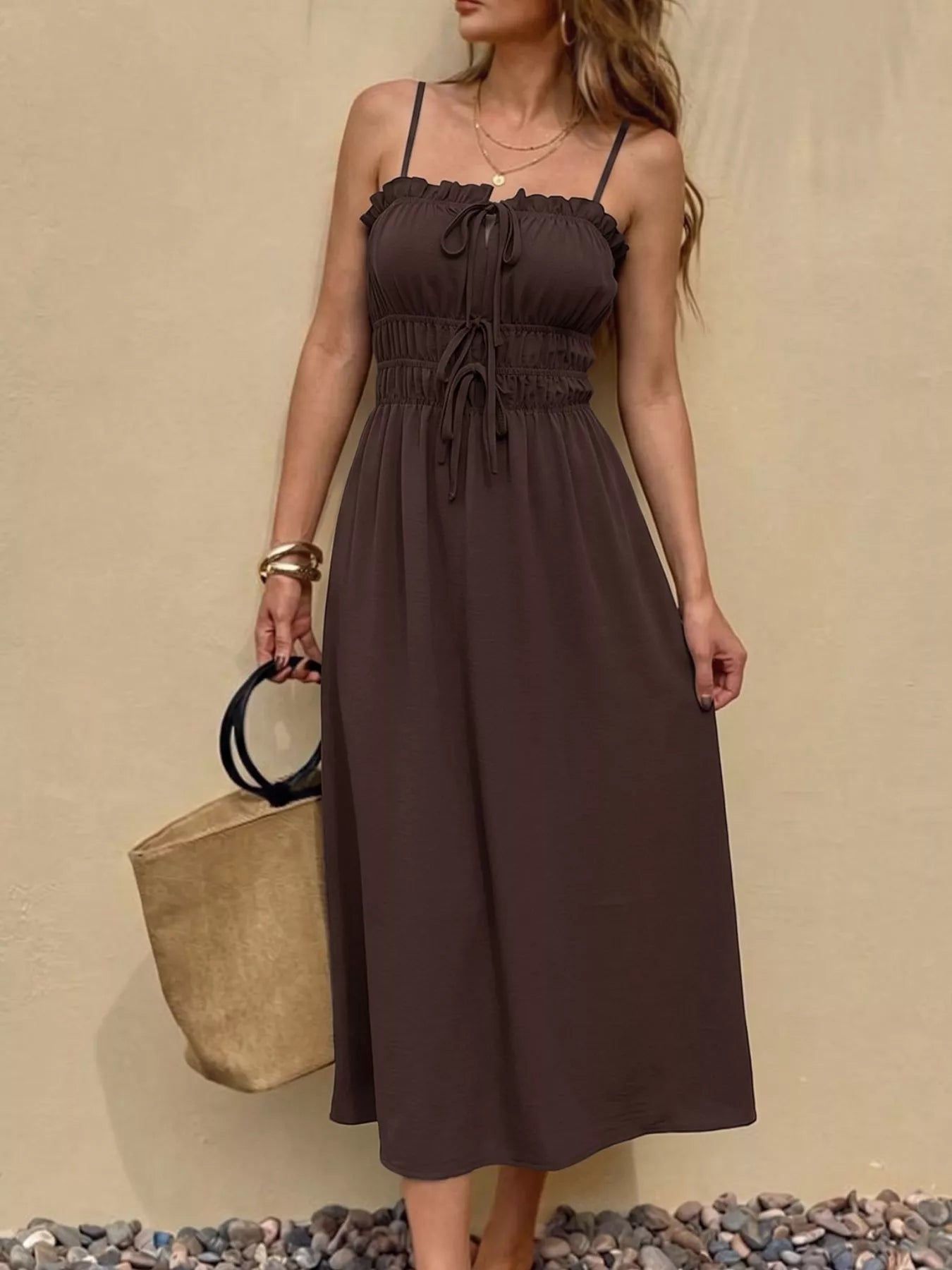 Tie-Front Brown A Line Dress - Be Bliss Boutique
