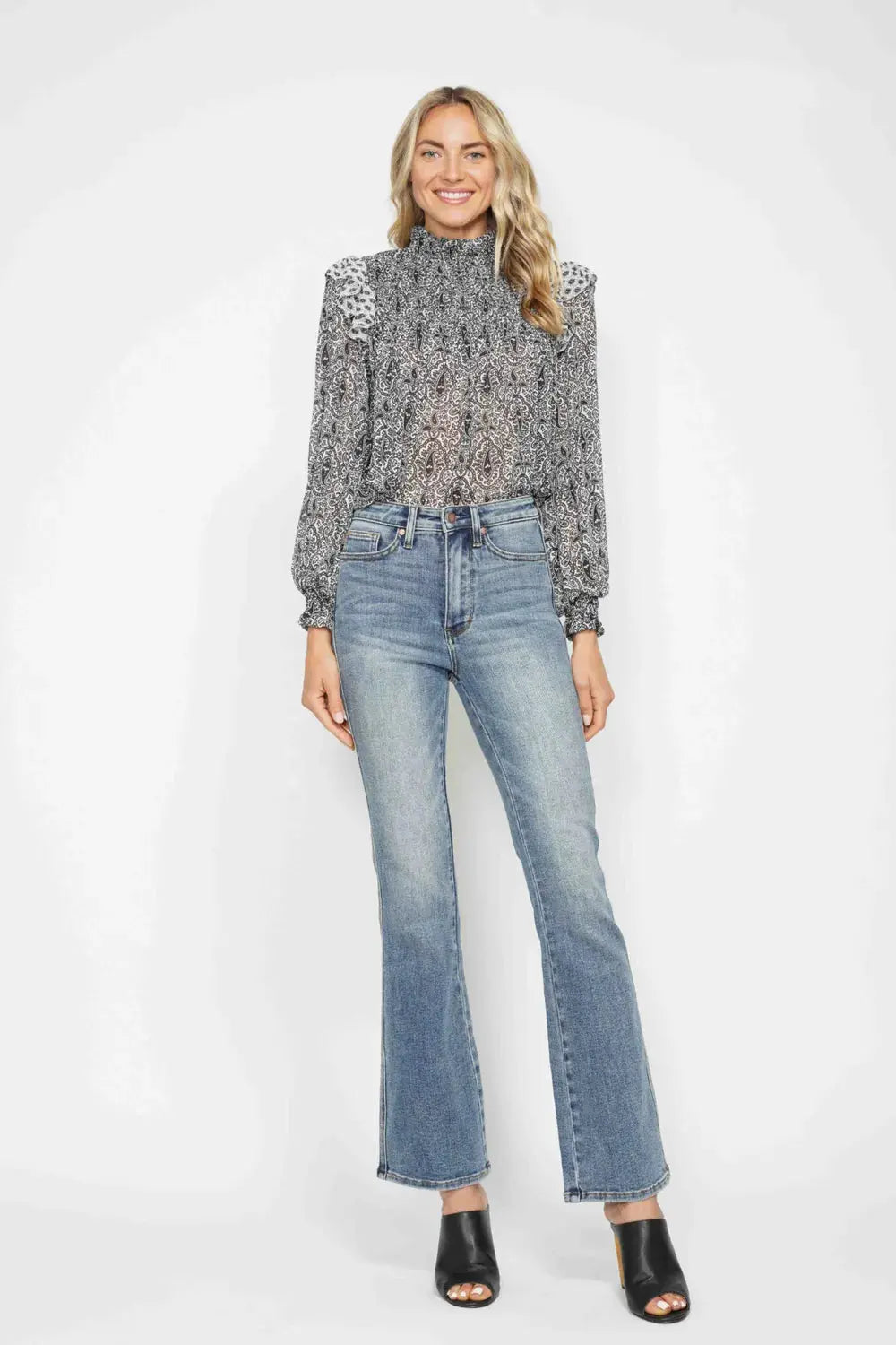 Judy Blue Jeans - Full Size Tummy Control Bootcut Jeans w/ Back Embroidered Pockets - Be Bliss Boutique