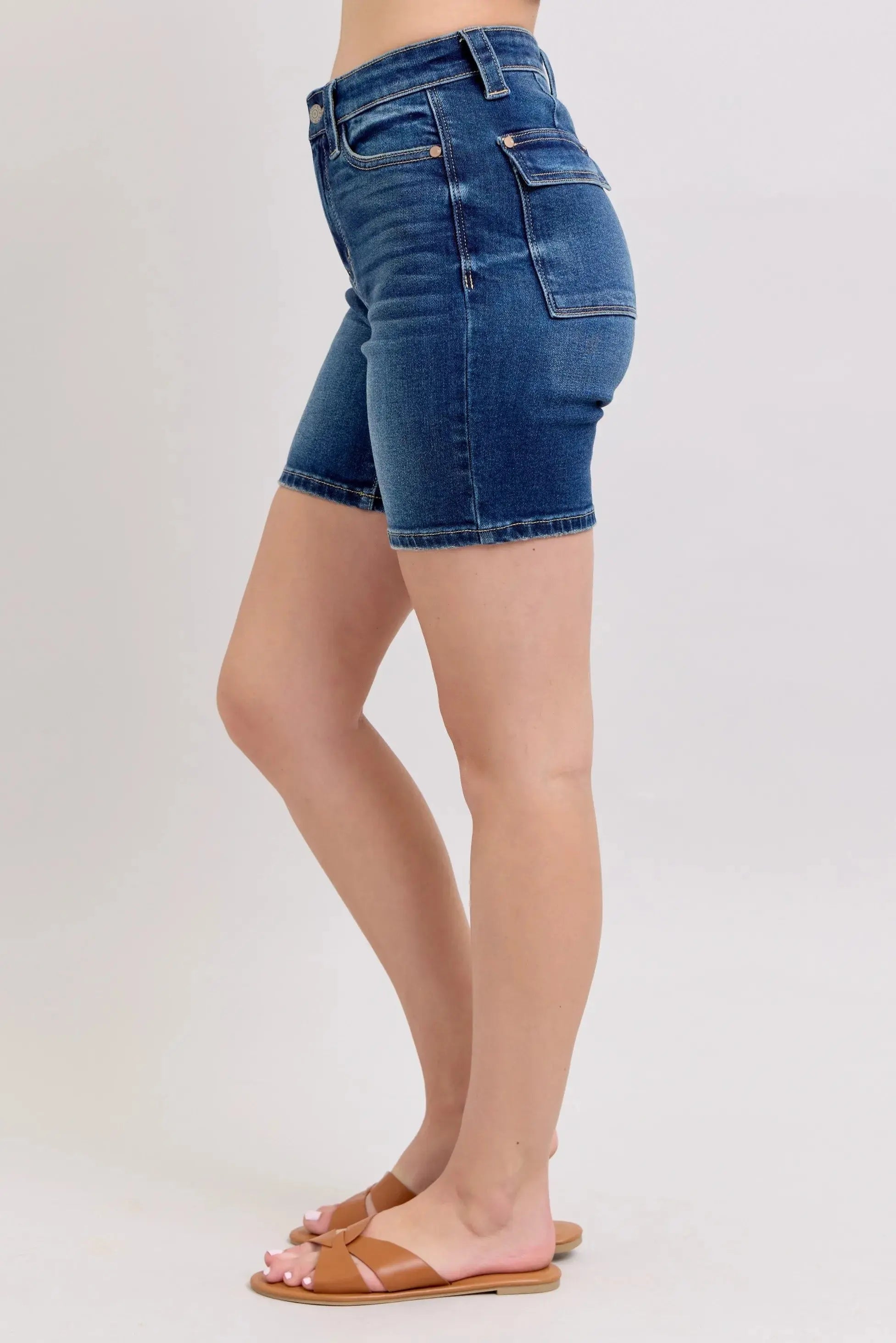 Full Size High Waist Bermuda Shorts by Judy Blue Jeans w/ Back Flap Pockets - Be Bliss Boutique