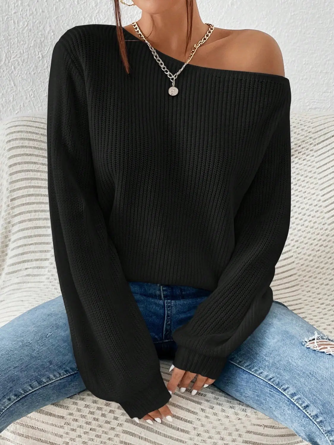 Honey Long Sleeve One Shoulder Sweater - Be Bliss Boutique