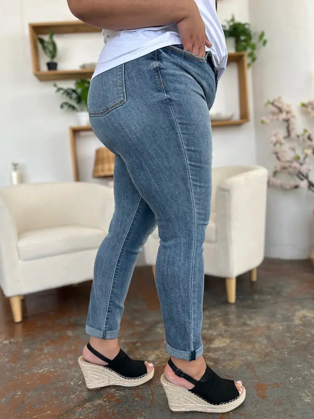 Full Size/Plus Size Cuffed Hem Slim Judy Blue Jeans - Be Bliss Boutique