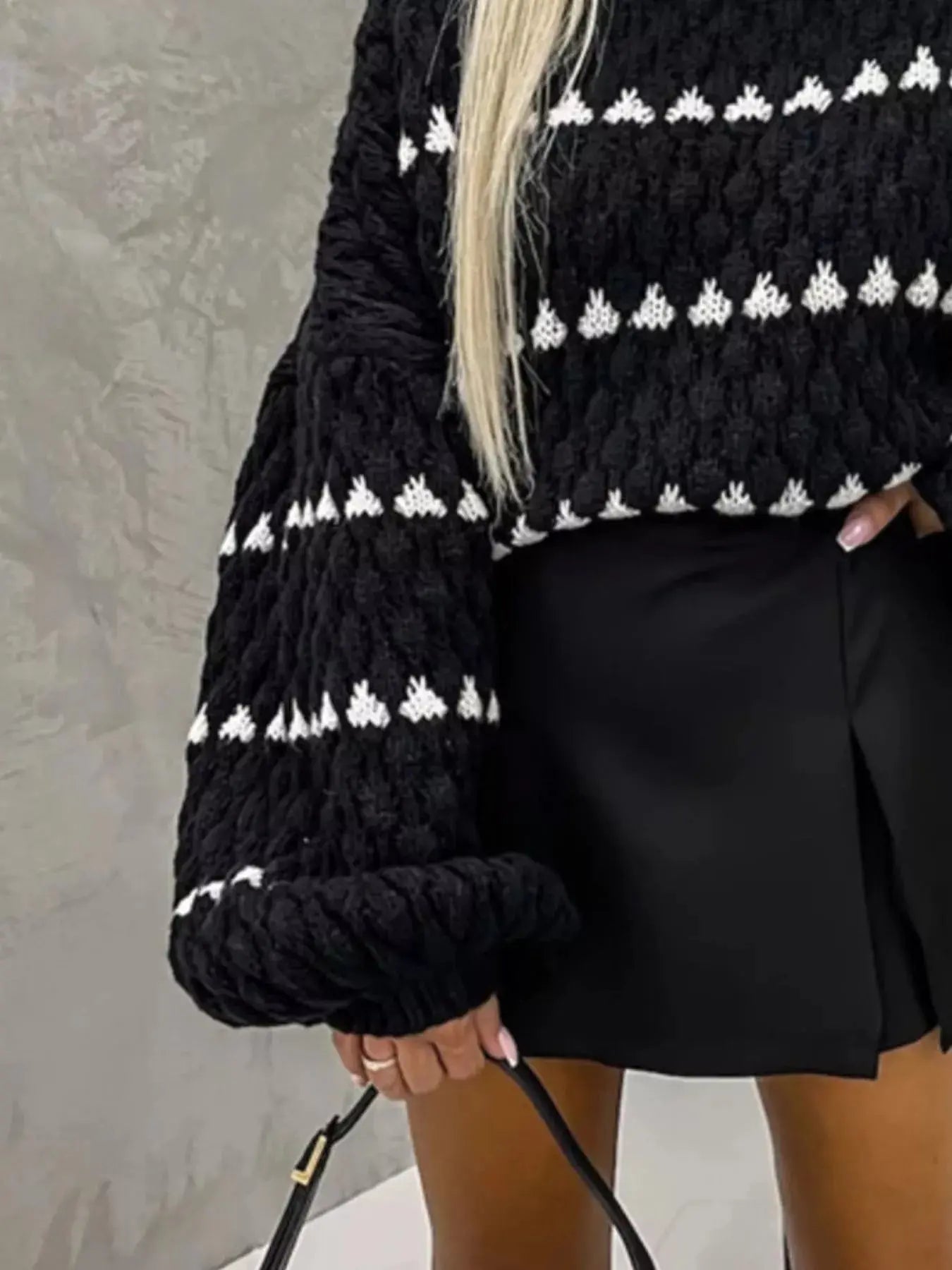 Striped Chunky Knit Sweater with Balloon Sleeves - Be Bliss Boutique
