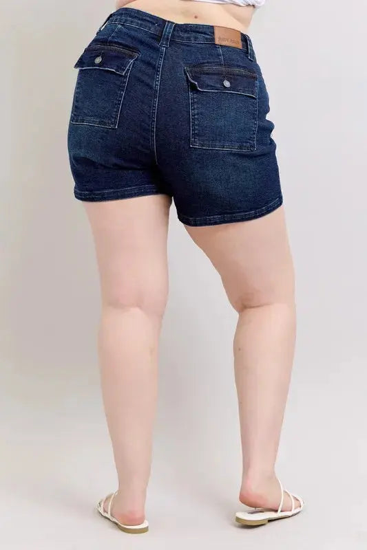 Judy Blue Jeans - Plus Size High Waist Back Flap Pocket Denim Shorts - Be Bliss Boutique