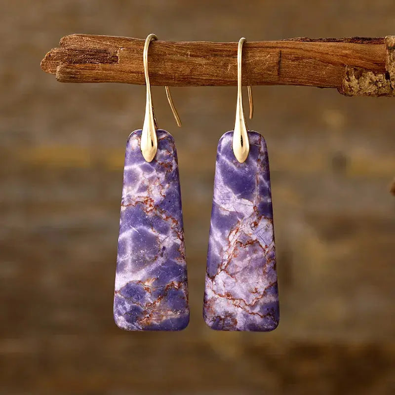 Trapezoid Natural Stone Drop Earrings with Gold or Silver Hooks - Be Bliss Boutique
