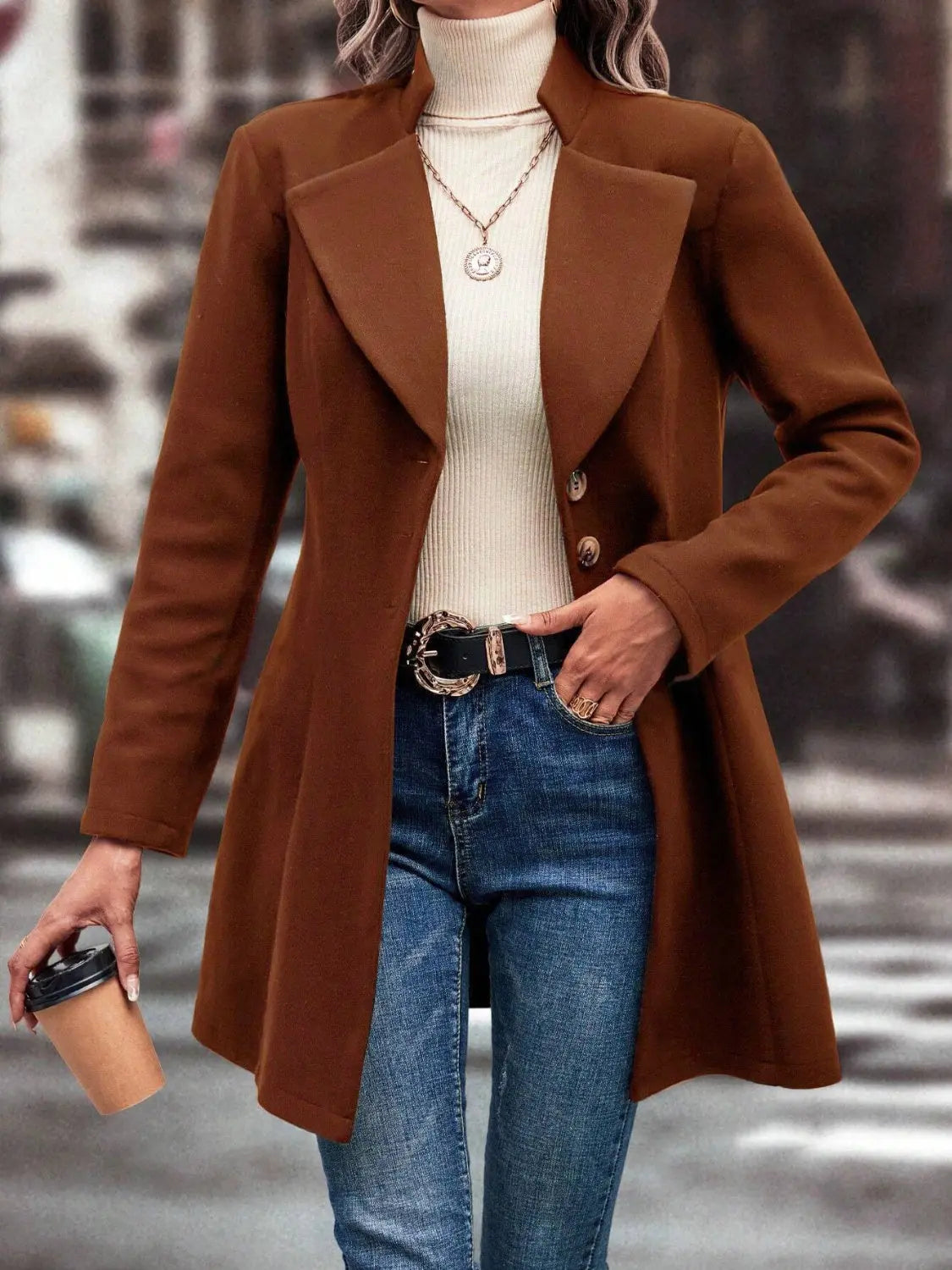 Collared Neck Long Sleeve Womens Longline Coat - Be Bliss Boutique
