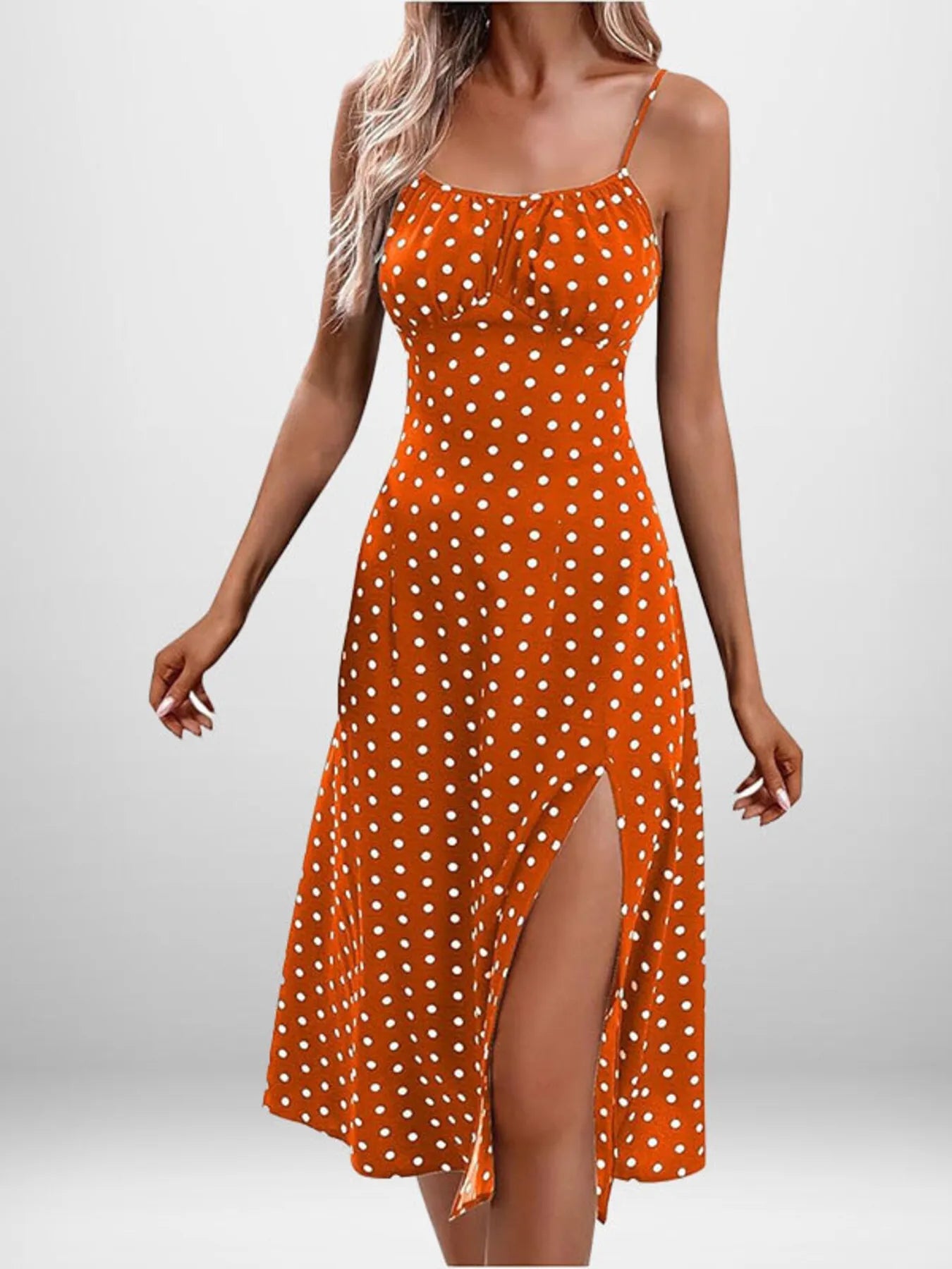 Full Size Slit Printed Cami Midi Dress - Be Bliss Boutique