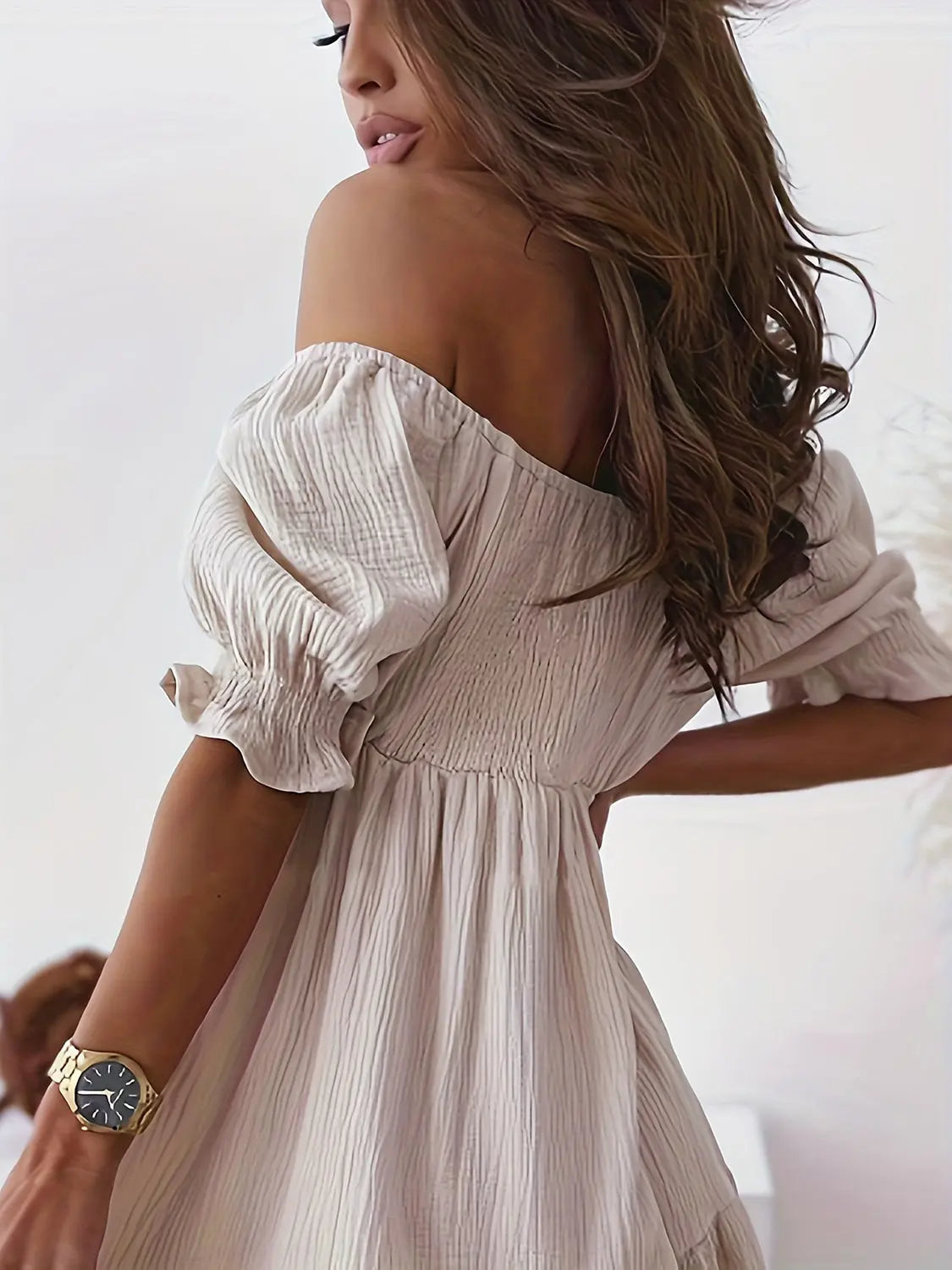 Full Size Ruffled Off Shoulder Short Sleeve Dress - Be Bliss Boutique
